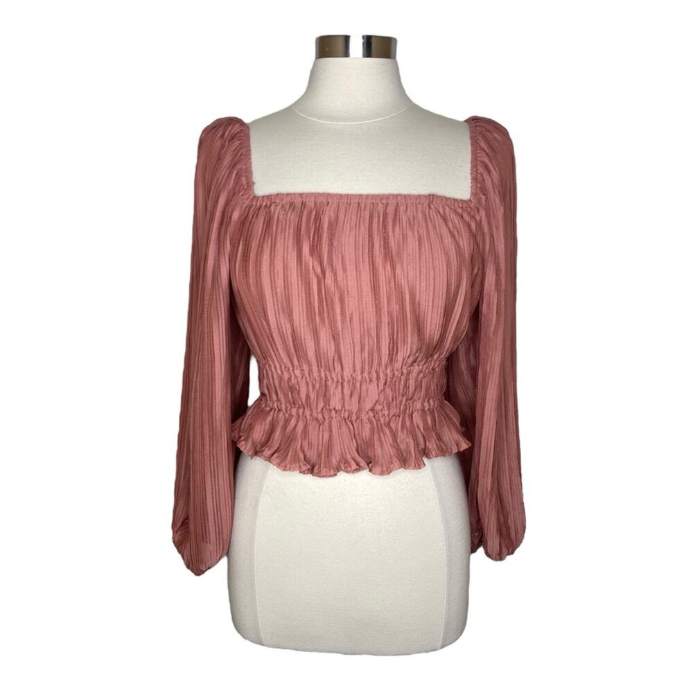 ASTR The Label Smocked Cropped Long Sleeve Bell Sleeve Top Women's Small